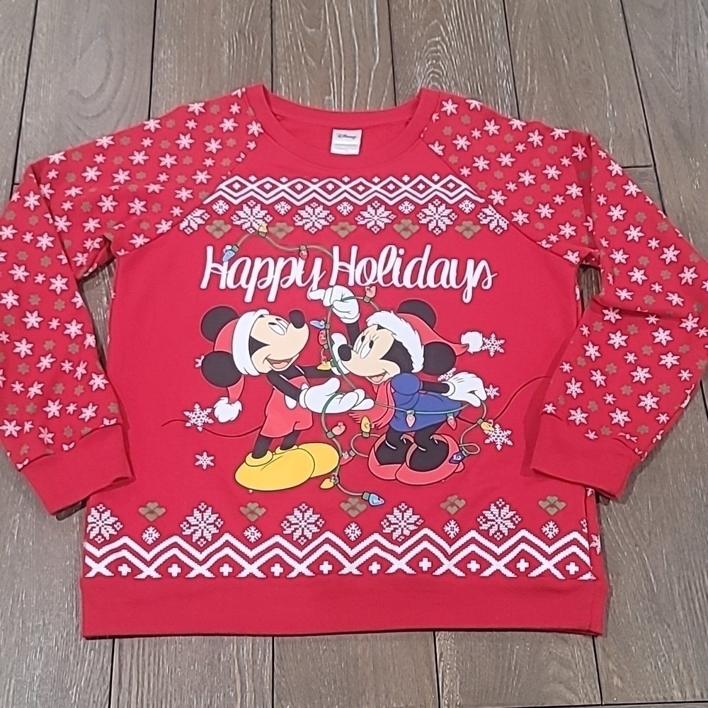 WORKING Lights Disney Happy Holidays Minnie & Mickey Sweatshirt Size M - Picture 3 of 12